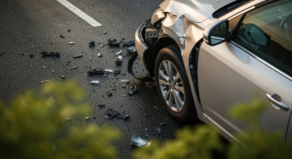 Owadowa awaria: Citroen wypadł z drogi po rozproszeniu kierującej